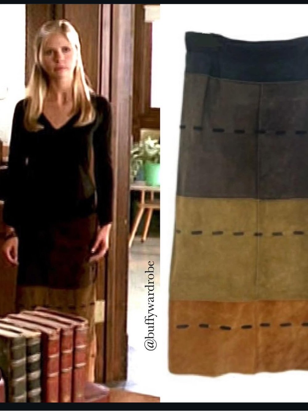 Vintage Y2K  Illia Anthropologie Genuine Leather Patchwork Suede midi Skirt - Picture 7 of 8